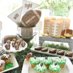 football themed desserts on table for dessert ball